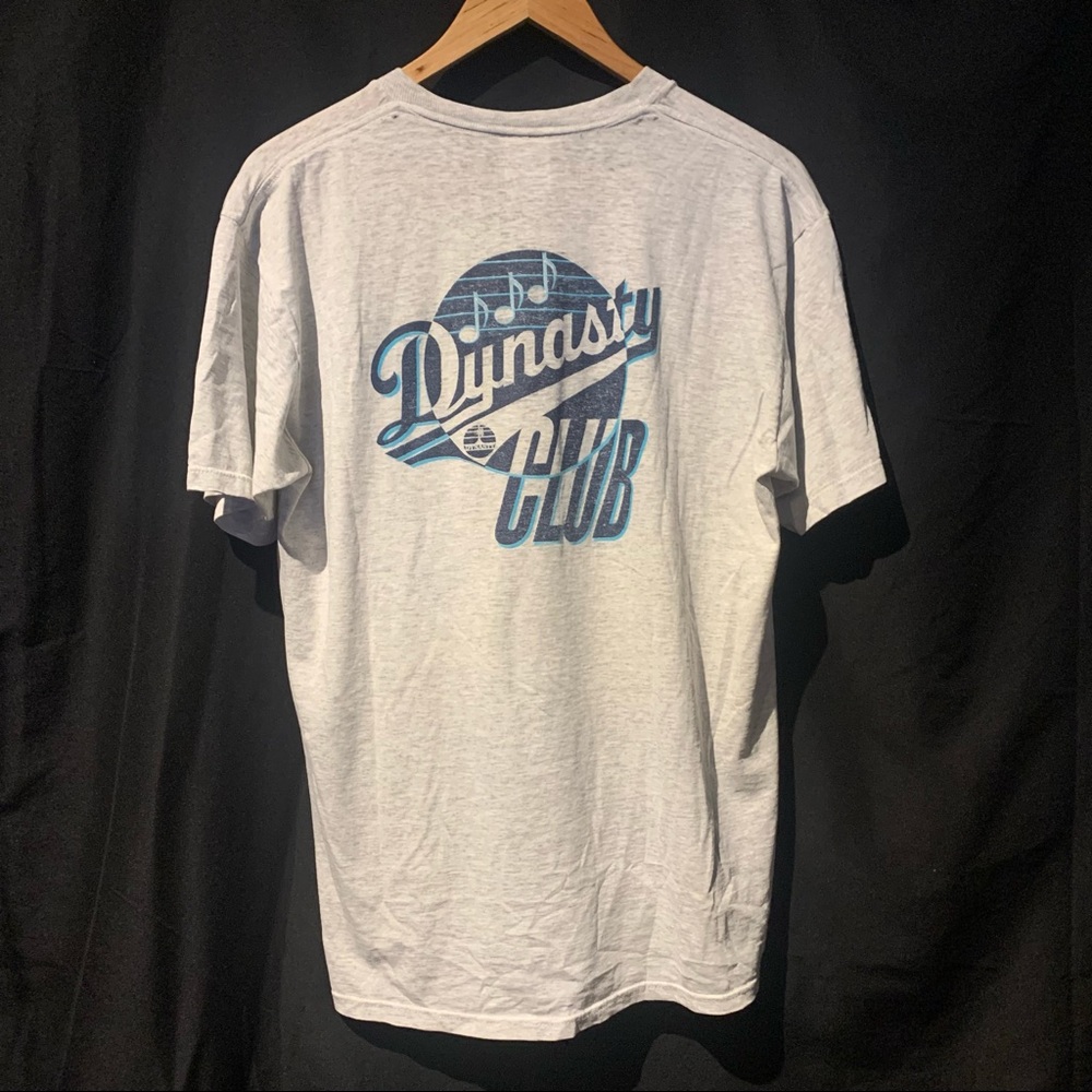 Vtg Dynasty Music Club Jerzees Shirt Adult Large Grey Mens Fits Like XL